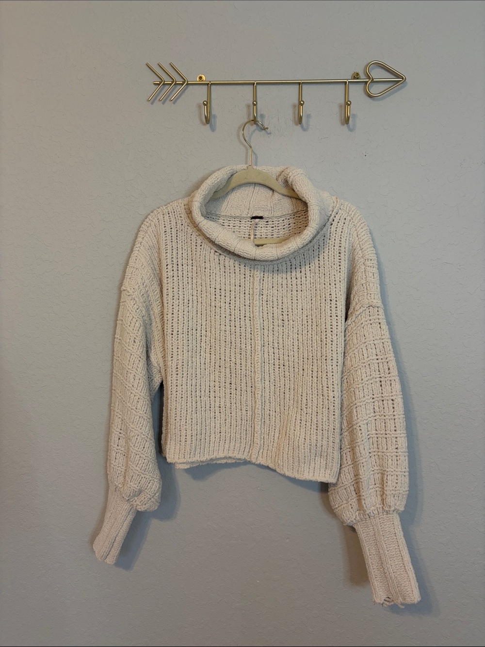 Free People Cream Chenille Cowl Neck Cropped Sweater Small
